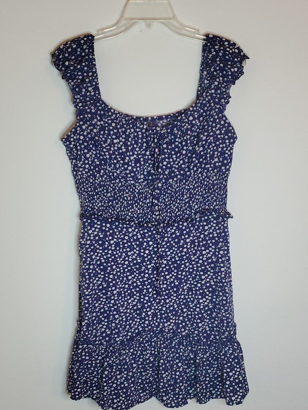Navy Blue Smocked Sleeveless Sundress with Ruffle Hem